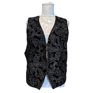 Vintage Black Bedazzled Velvet Vest Womens Sz 12 Open Front Witchy Whimsigoth